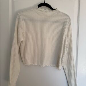 BP Cream Ribbed Long Sleeve Ruffled Mockneck Top 1X